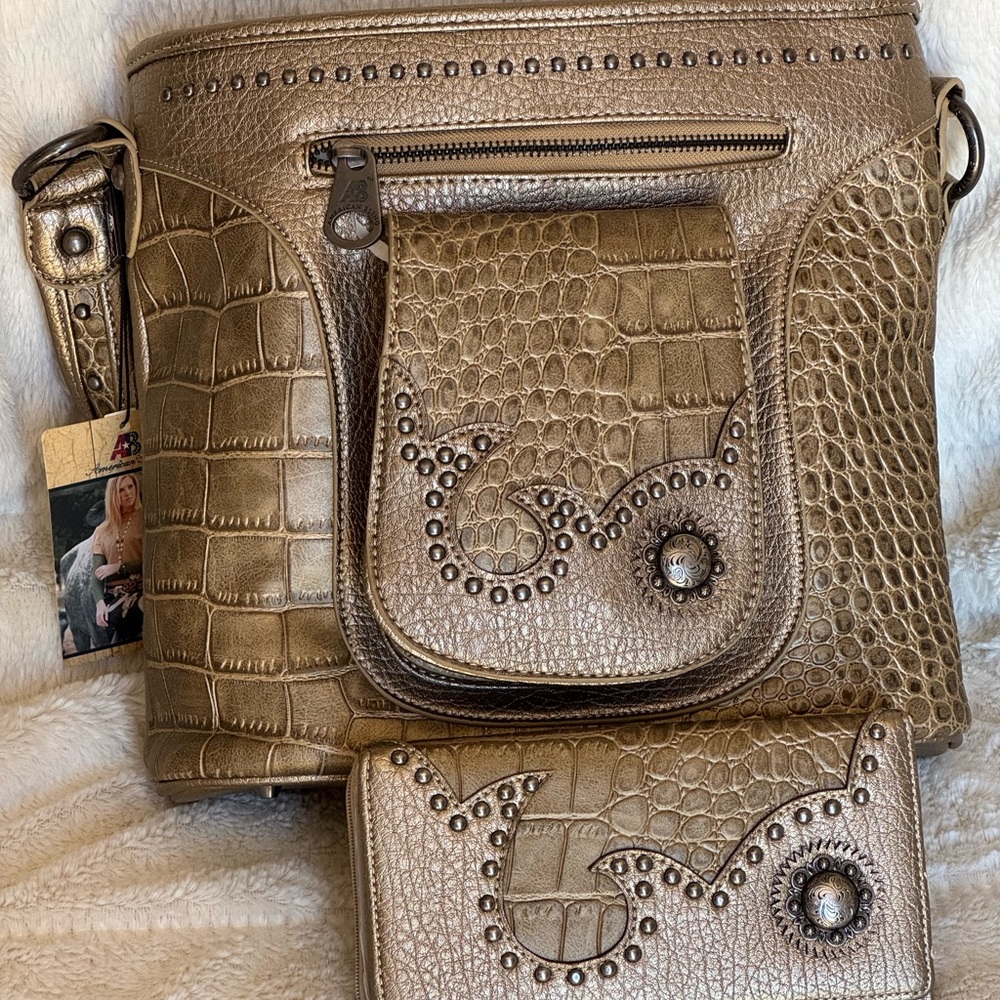 Montana West Gold Backpack with Embossed Pattern